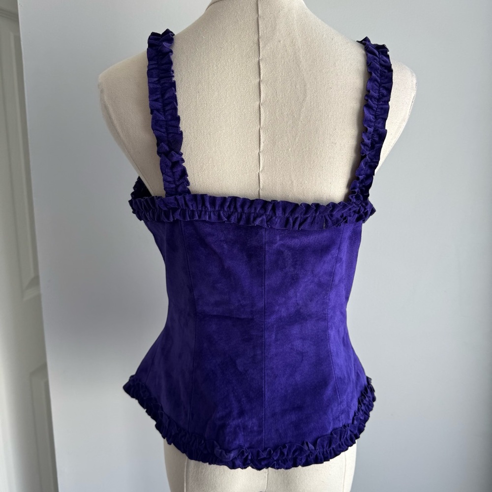 Vintage Danier Purple Suede Corset Top Sz Small Bustier Ruffle Trim Leather Sexy - Picture 7 of 16